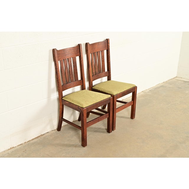 Charles Limbert Stickley Brothers Style Antique Mission Oak Arts & Crafts Side Chairs or Dining Chairs, Pair For Sale - Image 4 of 13