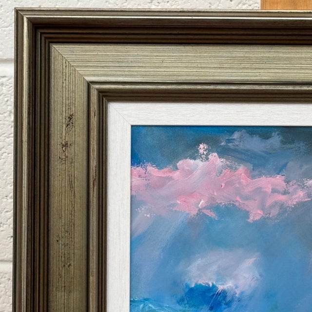 Pink Blue & White Abstract Art in a Bronze Frame by Contemporary British Artist 2025 For Sale - Image 16 of 17