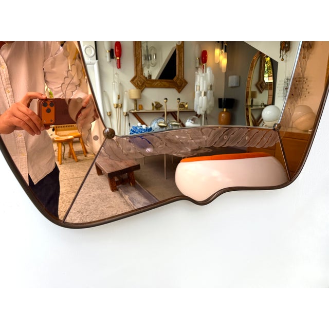 Mirror Brass and Pink Colored Glass by Giovanni Battista Gariboldi Italy, 1950s For Sale - Image 12 of 15
