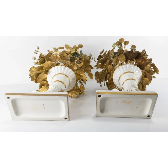 Pair of Italian Ceramic Ram's Head Cornucopia With Toleware Foliage For Sale - Image 12 of 13