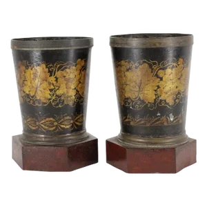 Antique 19th Century French Charles X Tole Peinte Cachepots or Jardinieres - A Pair