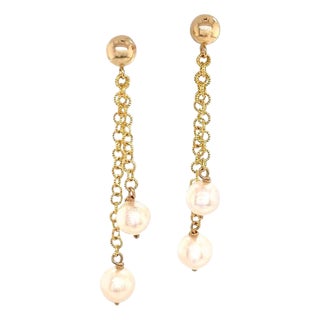 Akoya Pearl Earrings 14k Yellow Gold Certified For Sale