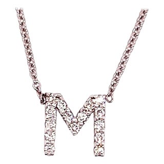 Diamond Letter "M" Pendant Necklace 14k Gold 0.19 TCW Certified For Sale
