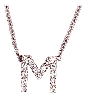 Diamond Letter "M" Pendant Necklace 14k Gold 0.19 TCW Certified