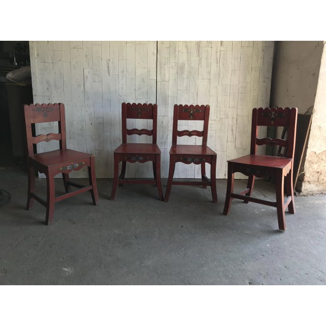 Brown Antique Painted Wooden Dining Chairs, Set of 4 For Sale - Image 8 of 12