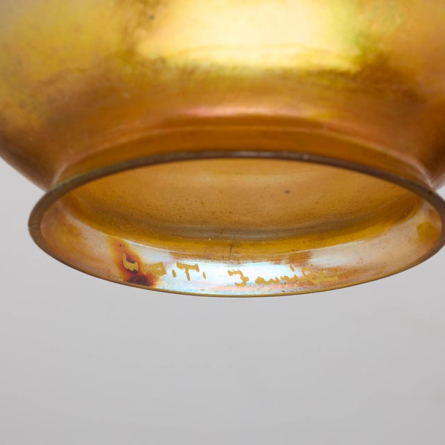 Bronze Antique Tiffany Studios Tripod Candlestick With Favrile Glass Shade For Sale - Image 8 of 10