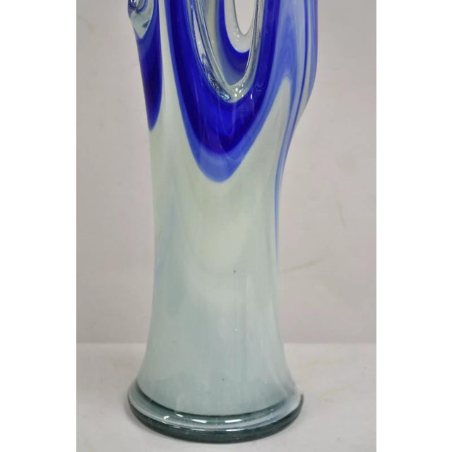 Late 20th Century Vintage Murano Italy Style Mid Century Modern Blue Blown Glass Centerpiece Vase For Sale - Image 5 of 10
