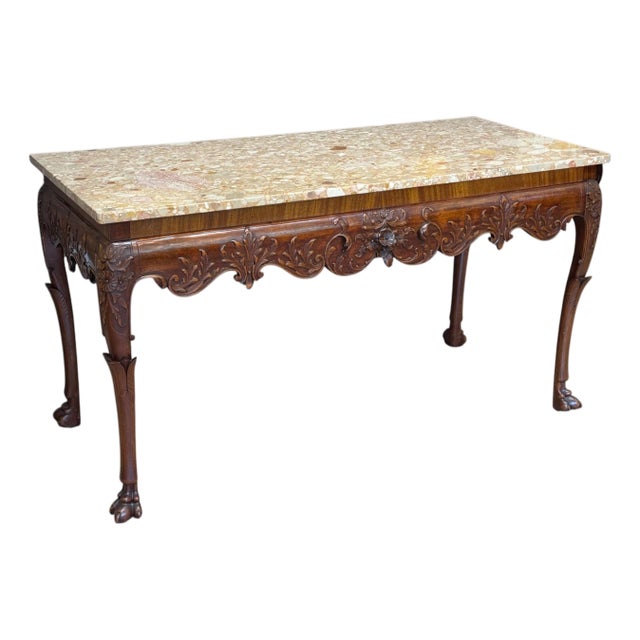 Early 19th Century Irish Carved Mahogany Console Table With Marble Top For Sale
