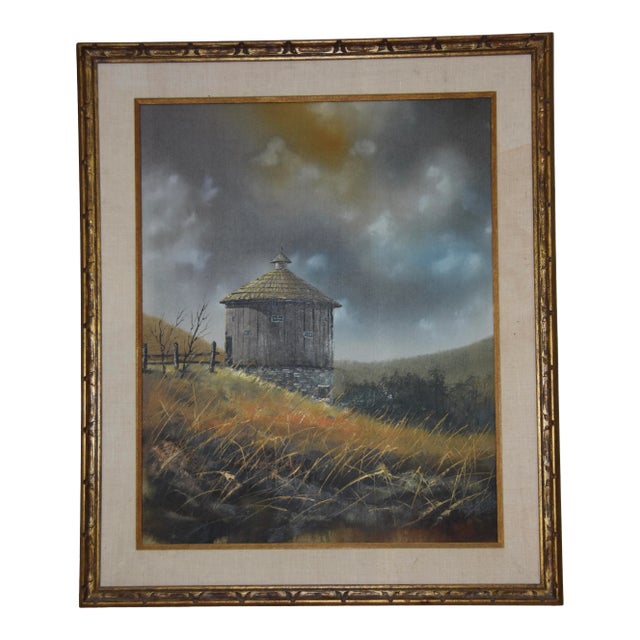 1960s Vintage Hector Salas Framed Oil on Canvas Outhouse Rural Landscape Painting For Sale