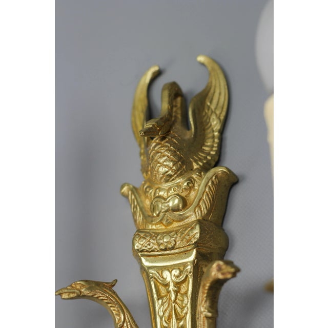 Metal French Empire Style Gilt Bronze 2-Light Sconces, Early 20th Century, Set of 2 For Sale - Image 7 of 18