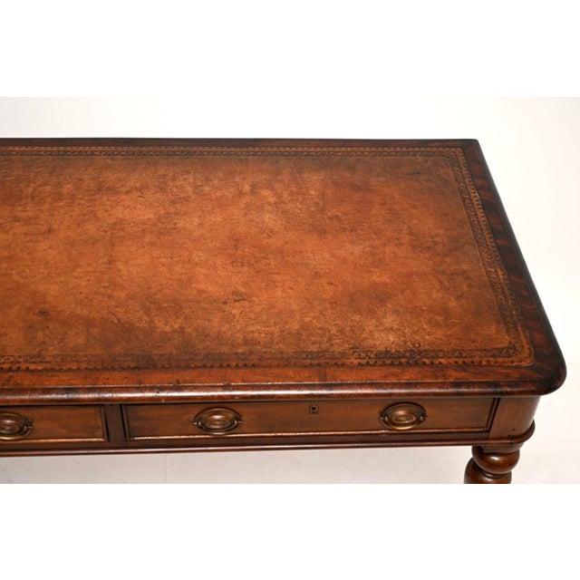 Brown Antique Victorian Leather Top Writing Table, 1860 For Sale - Image 8 of 11