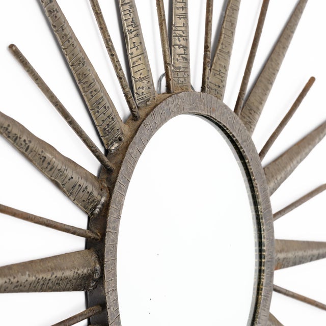 French Mid-Century Modern Hand-Hammered Metal Sunburst Mirror, Circa 1960 For Sale - Image 4 of 9