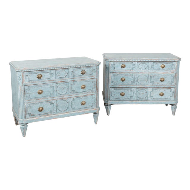 19th Century Swedish Pair of Blue Chest of Three Drawers or Nightstands For Sale
