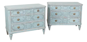 19th Century Swedish Pair of Blue Chest of Three Drawers or Nightstands