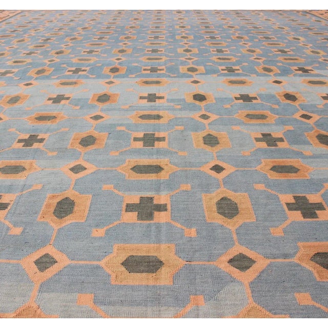 Multicolored Vintage Indian Cotton Dhurrie Rug With All-Over Geometric Design For Sale In Atlanta - Image 6 of 13