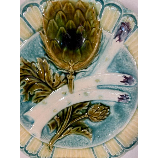 Late 19th Century 1890s Antique French Salins Majolica Asparagus Plate For Sale - Image 5 of 14