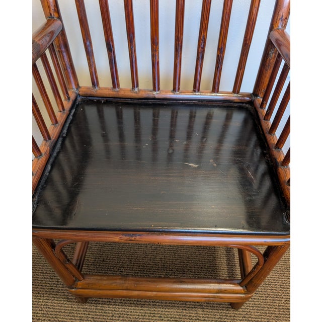 Late 19th Century Antique Chinese Bamboo Armchair With Slatted Back and Lacquered Base For Sale - Image 5 of 10