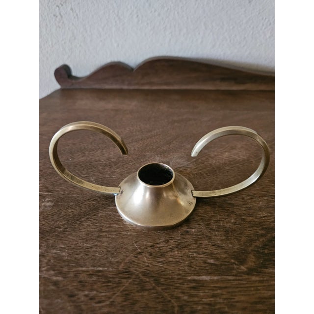 Modern Pair of Vintage Brass Candle Holders For Sale - Image 3 of 13