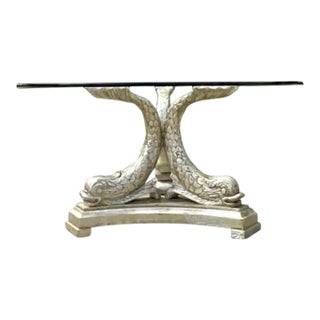 Mid 20th Century Vintage Regency Silver Leaf Koi Center Hall Table For Sale