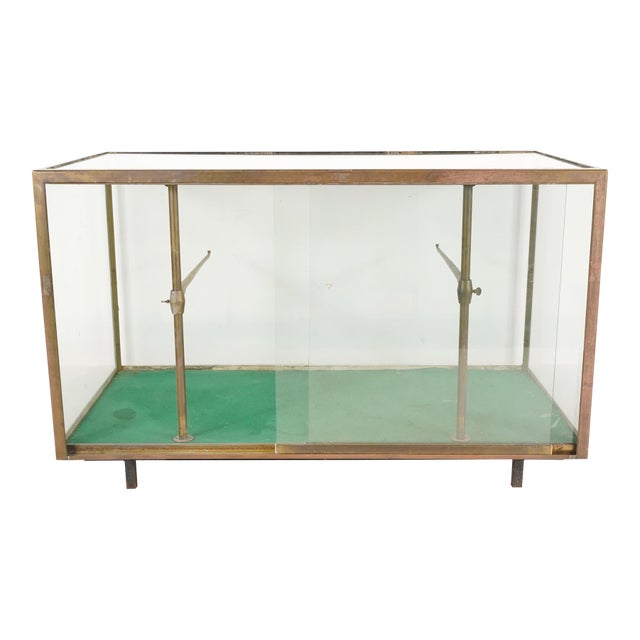 Antique French Glass Front Brass Frame Display Case For Sale