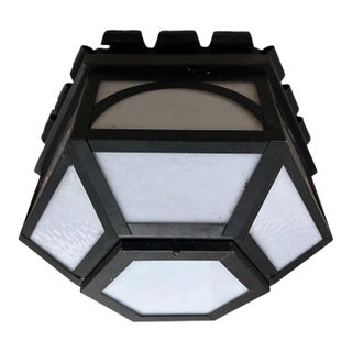 Vintage Art Deco Style Geometric Flush Mount Ceiling Light Milk Glass For Sale