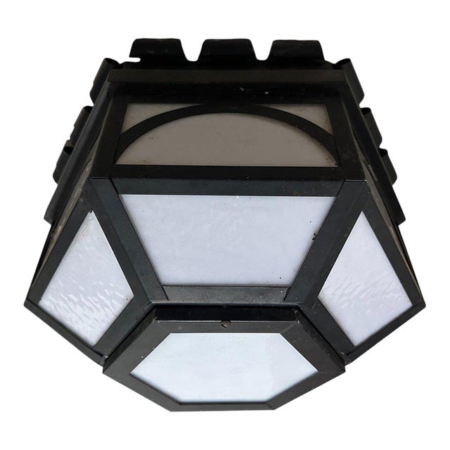 Vintage Art Deco Style Geometric Flush Mount Ceiling Light Milk Glass For Sale