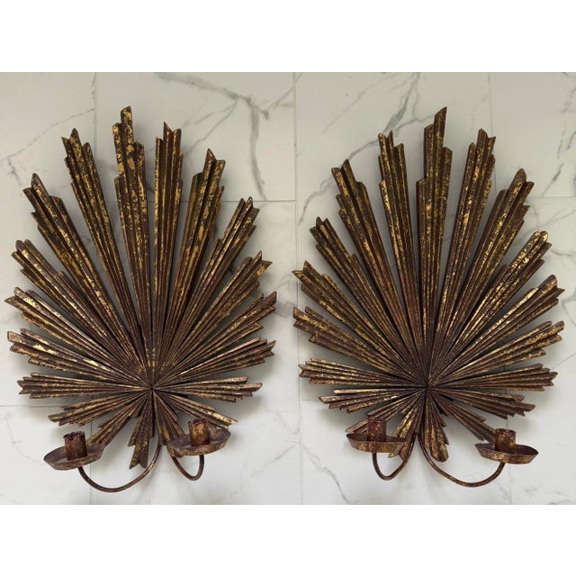 Wood 1970s a Pair of Wood Sunburst Form Wall Sconces For Sale - Image 7 of 7