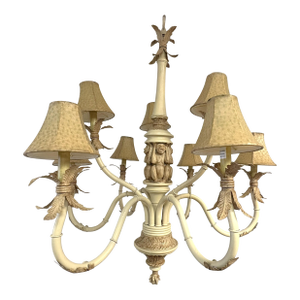 Vintage 9-Light Coastal Chinoiserie Style Monkey Chandelier With Rawhide Shades
