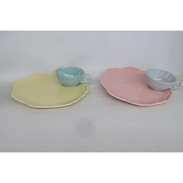 Mid-Century Modern Mid 20th Century Taylor Smith Taylor Leaf Fantasy Ceramic Tea Cups and Plates - Set of 15 For Sale - Image 3 of 16