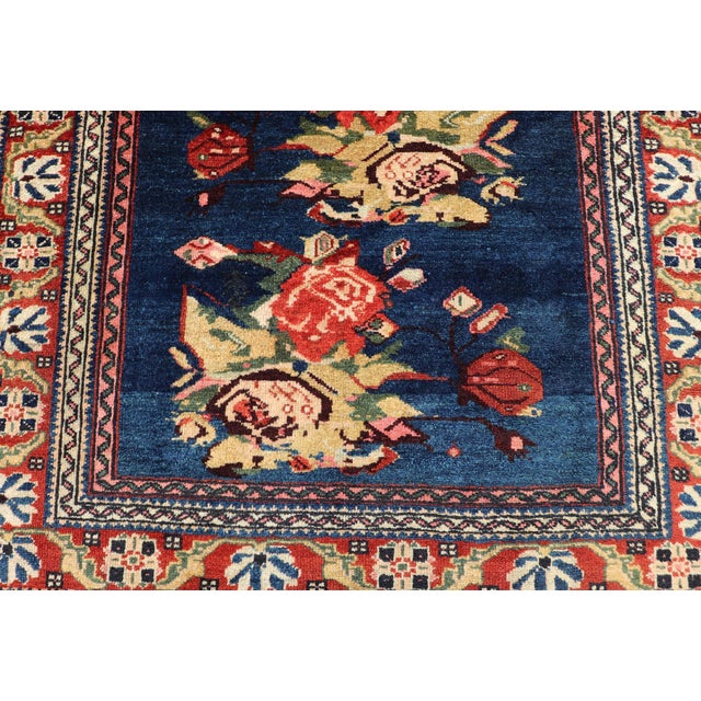 Early 20th Century Antique Persian Malayer Rug With Deep Blue Field and Rosette Bouquets 3'3 X 5'0 For Sale - Image 5 of 12