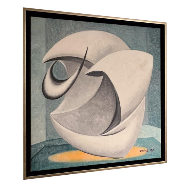 A decorative 1960's geometric abstract painting - acrylic on canvas, which we have had mounted in an elegant giltwood tray...