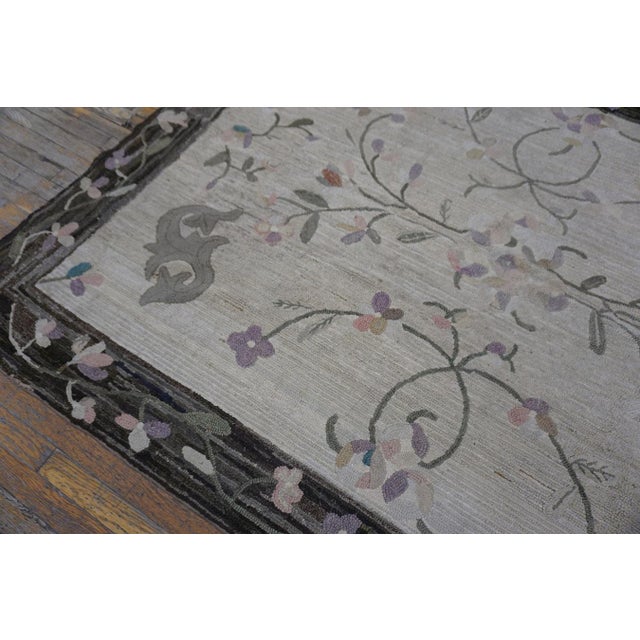 Attractive Beige Background With Delicate Soft Color Flower Pattern Antique American Hooked Rug For Sale - Image 10 of 15