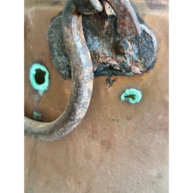 Copper Antique Hand-Hammered Copper Cauldron With Iron Handles For Sale - Image 8 of 16