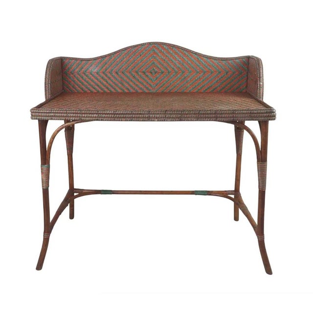 Orange Vintage Art Deco French Painted Rattan and Bentwood Console Table, 1930s For Sale - Image 8 of 8