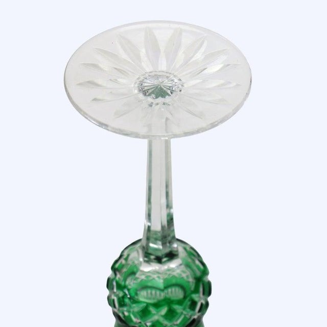 Glass Two Antique Bohemian Cut to Clear Crystal Champagne Flutes: Ruby & Emerald C1910 For Sale - Image 7 of 7