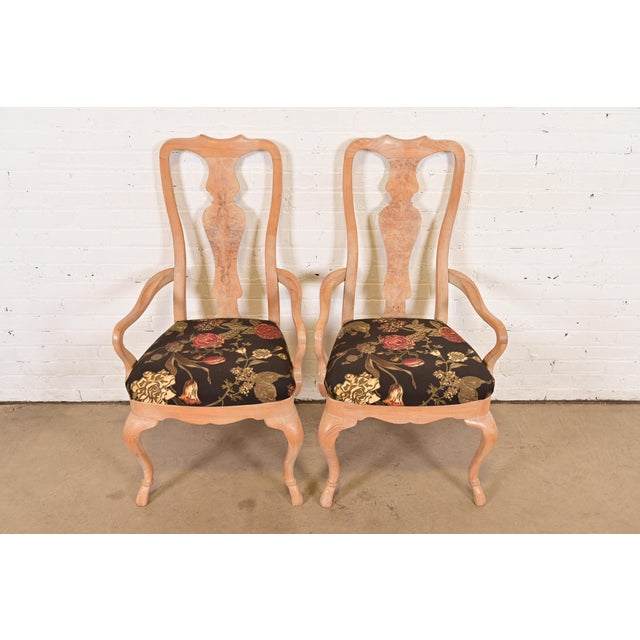 A gorgeous pair of Queen Anne or Georgian style armchairs or dining captain chairs By Drexel Heritage USA, Late 20th...