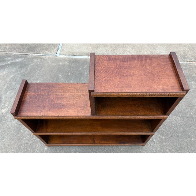 Wood Antique English Art Deco Open Step Bookcase For Sale - Image 7 of 9
