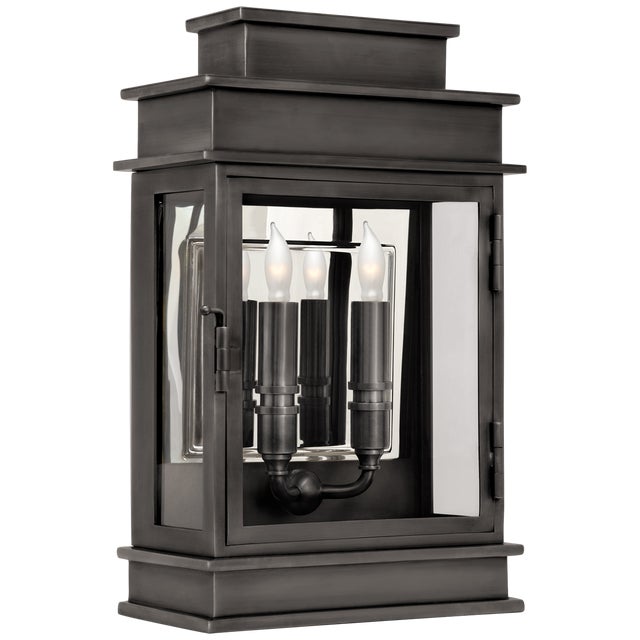 Chapman & Myers for Visual Comfort Signature Linear Lantern Short in Bronze For Sale
