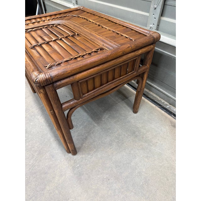 Chinoiserie 1970s Split Bamboo Rising Sun Side Table For Sale - Image 3 of 12