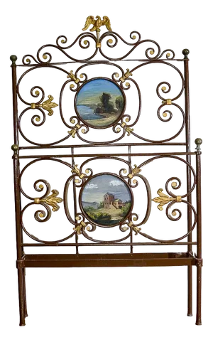 Wrought Iron Single Bed with Gilded Decorations and Brown Painted Frame