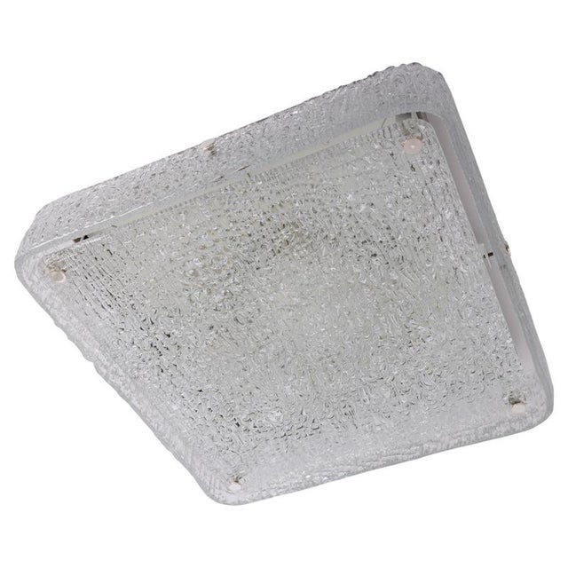Large Square Murano Ice Glass Flush Mount from Kaiser Leuchten, 1970s For Sale - Image 11 of 11