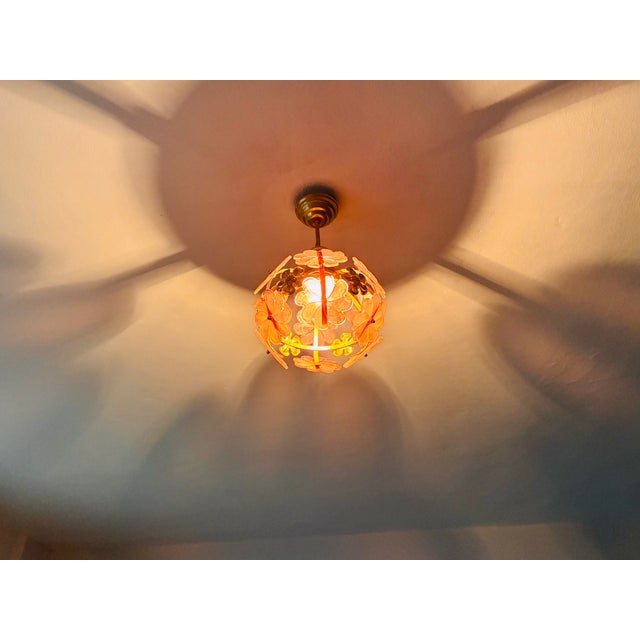 1970s Mid-Century Modern Style Hand-Painted Salmon Pink Glass Floral Globe Chandelier⁠ For Sale - Image 12 of 17