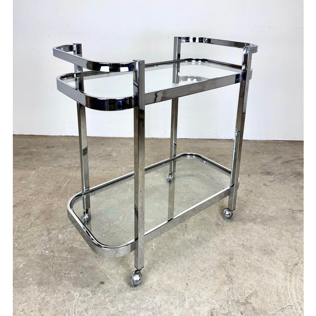 1970s 1970’s Polished Chrome & Glass Milo Baughman Two-Tier Tea / Bar Cart For Sale - Image 5 of 12