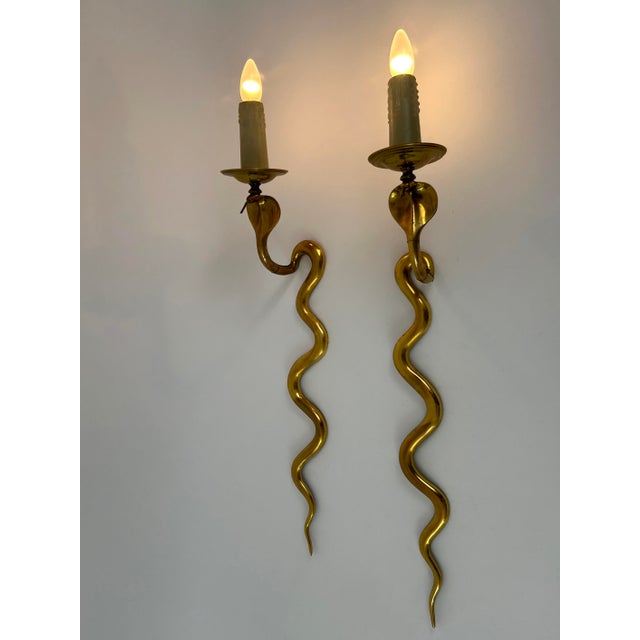 1960s Vintage Cast Brass Cobra Wall Lamps from Maison Jansen, 1960s, Set of 2 For Sale - Image 5 of 18