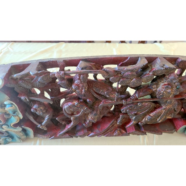 Antique Chinese Architectural Carving - Ming Dynasty Era - "Romance of the Three Kingdoms" - Double-Sided Polychrome Lintel For Sale - Image 12 of 18