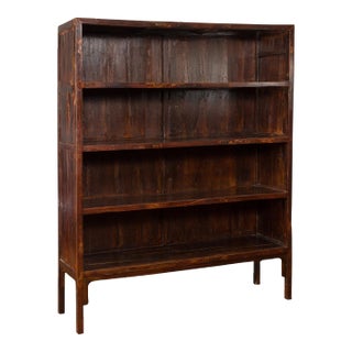 Chinese Qing Dynasty 19th Century Bookcase with Four Shelves and Dark Patina For Sale