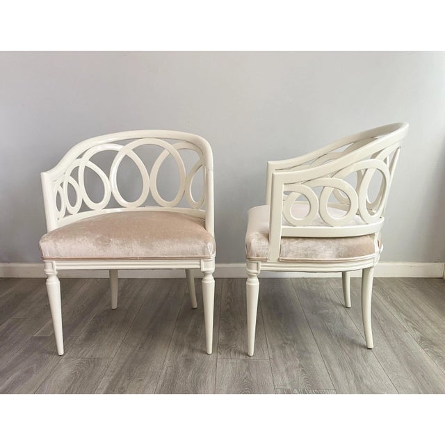 Spectacular, 1960s pair of Italian lacquered armchairs with velvet seats. The chairs have been professionally lacquered in...