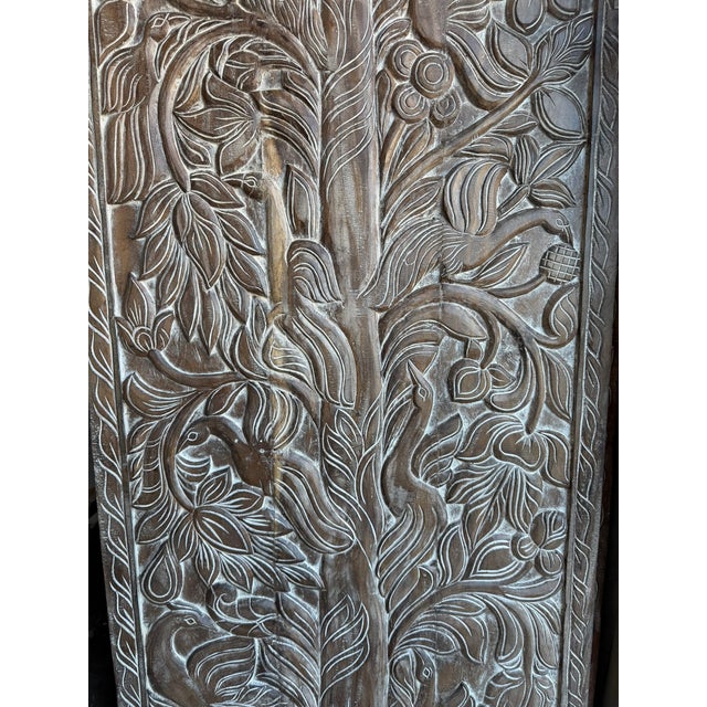 Mid-Century Modern Vintage Tree of Life Carved Barn Door Panel in Reclaimed Wood | Handcrafted Nature-Inspired 84x36 For Sale - Image 3 of 7