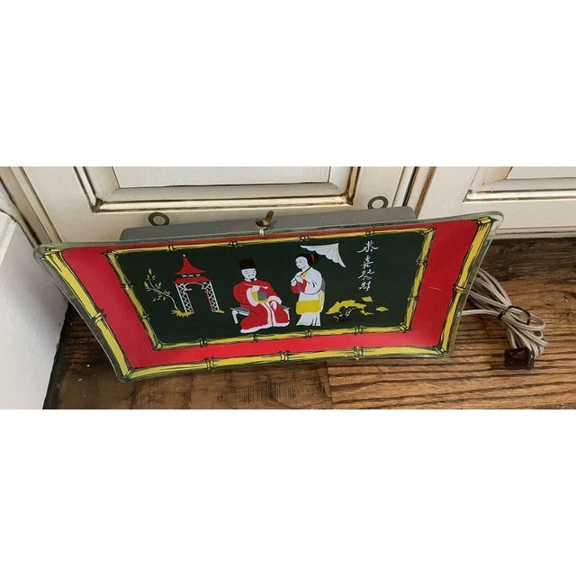Red 1960's Vintage Asian Wall Picture Light For Sale - Image 8 of 10