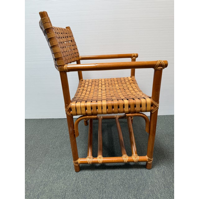 McGuire In the Style of McGuire Lattice Leather Strip Safari Chair For Sale - Image 4 of 12